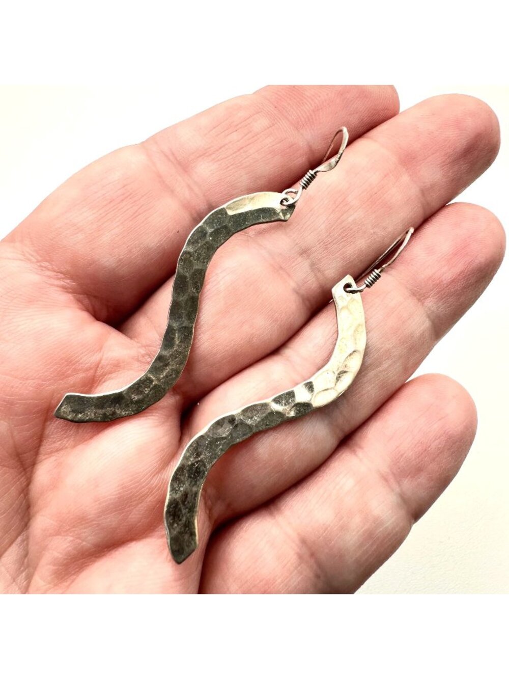 Earrings 925 Sterling Silver Hammered Pierced Chandelier Boho Chic Womens